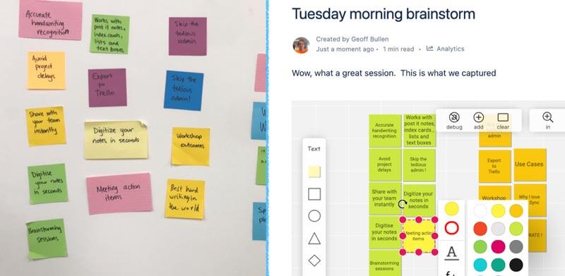 「Brainstorm Boards: handwriting, sticky notes, and diagrams」でホワイトボードにメモした内容をConfluenceで編集可能に