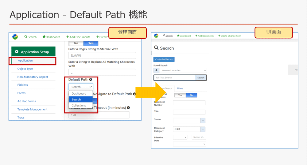 「Application」内の「Default Path」機能のイメージ