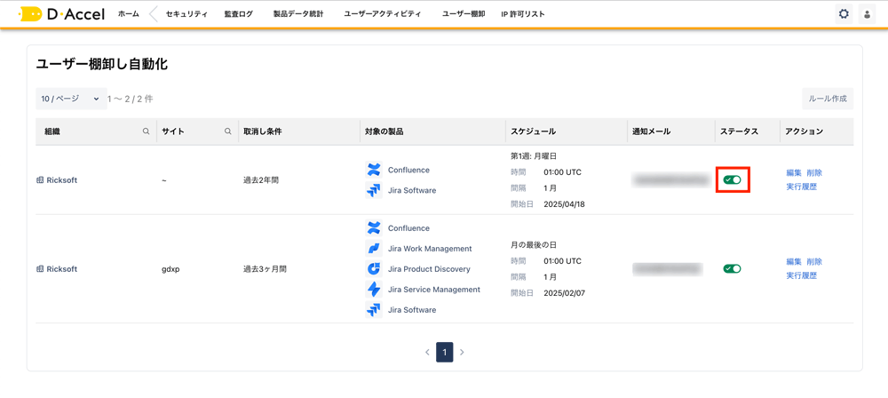 自動化設定後の状態