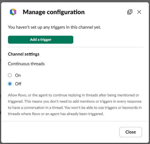 スレッドでカスタムエージェントが返信を行うかどうか設定をする