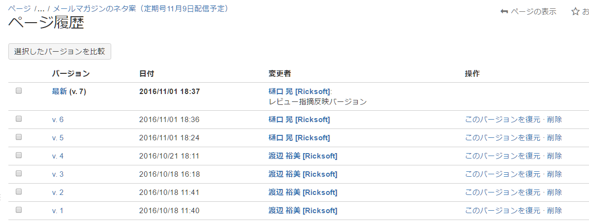 ページの変更履歴