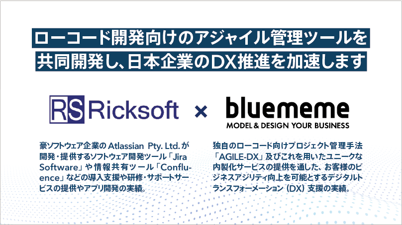 リックソフト、BlueMemeと基本合意を締結　ローコード開発向けのアジャイル管理ツールを共同開発し、日本企業のDX推進を加速