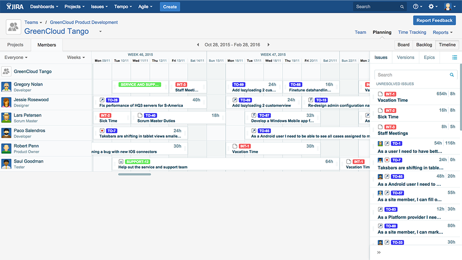 計画立案：プロジェクト計画ツール「Tempo Planner for JIRA」